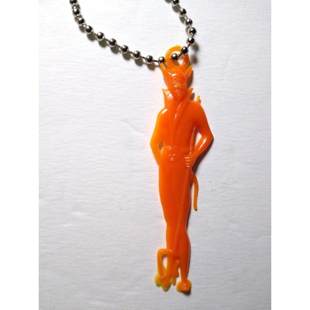 Halloween Plastic Devil Satan Keychain Charm Gothic Spooky Gift Orange Vintage